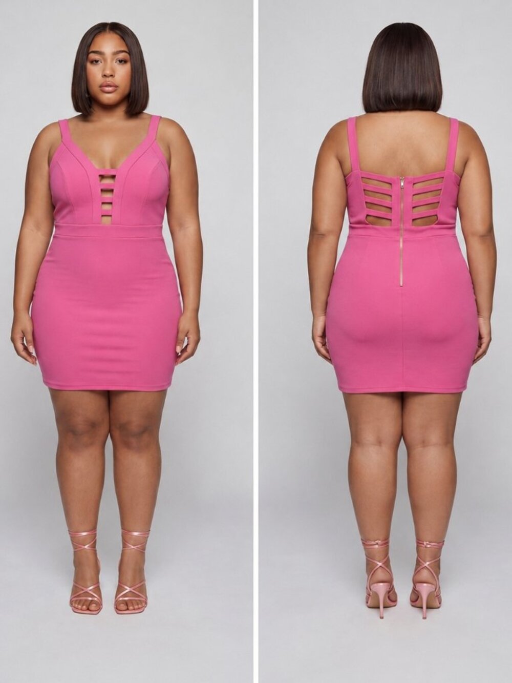 TRAC Dusty Pink Bodycon Mini Dress 2XL Plunge Neck Open Back Cocktail Party